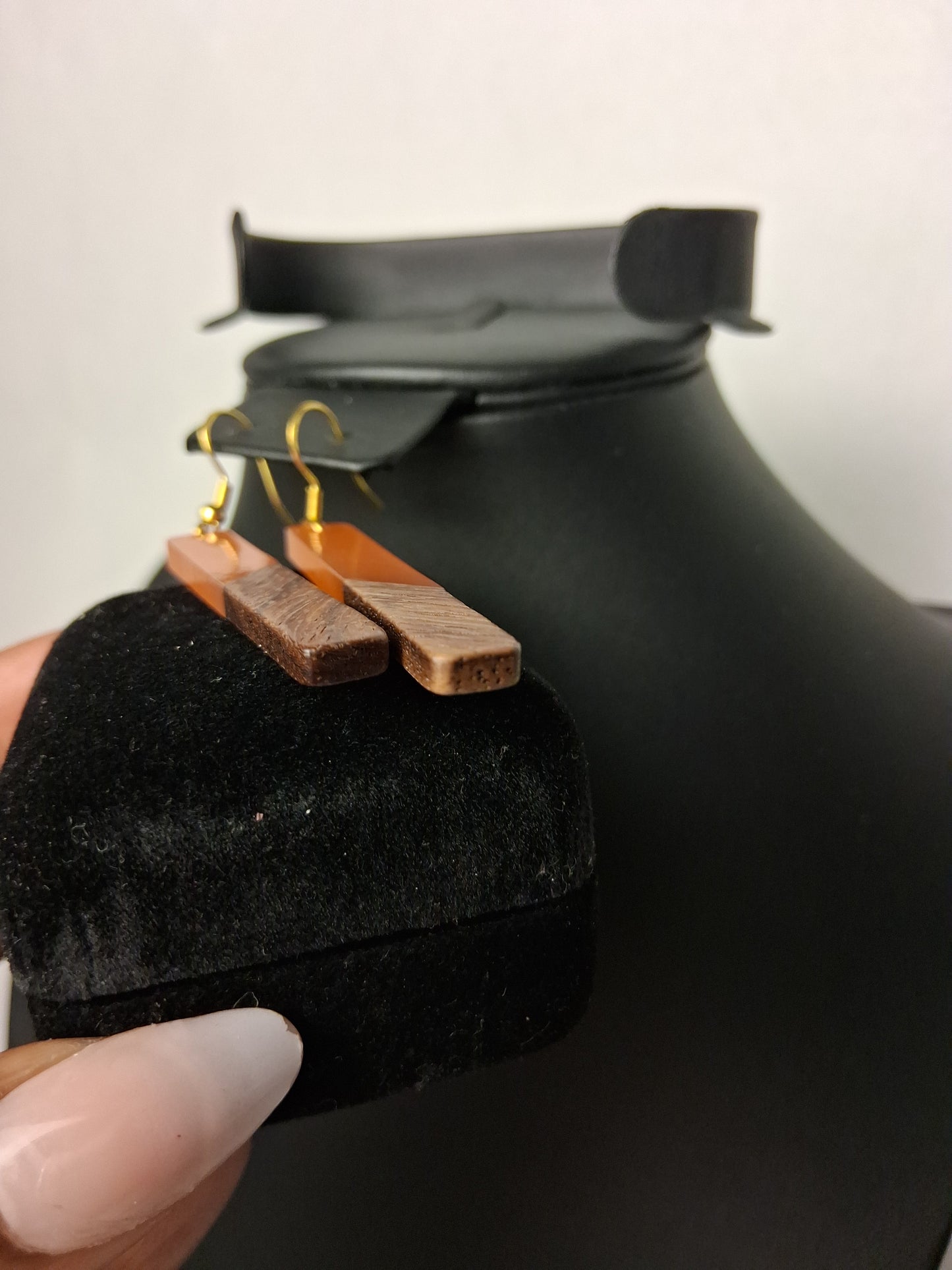 Boho Orange Resin and Wood Earrings