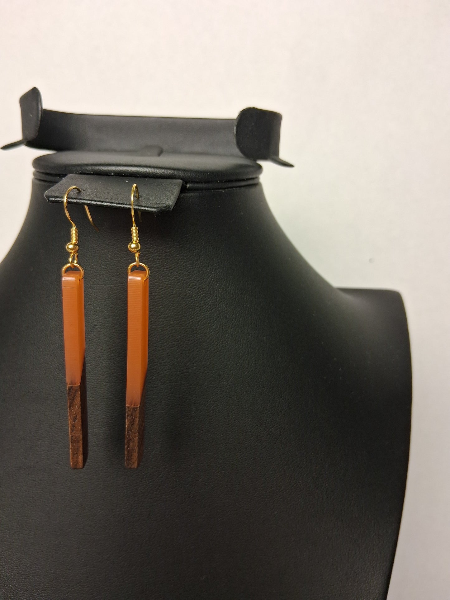 Boho Orange Resin and Wood Earrings