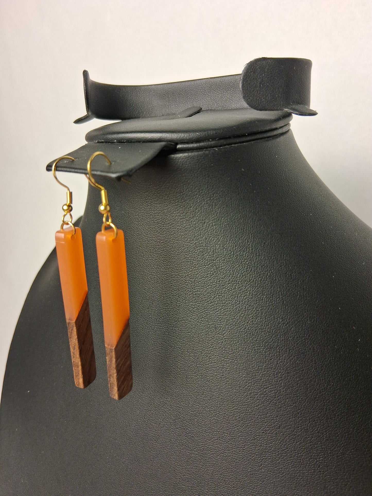 Boho Orange Resin and Wood Earrings