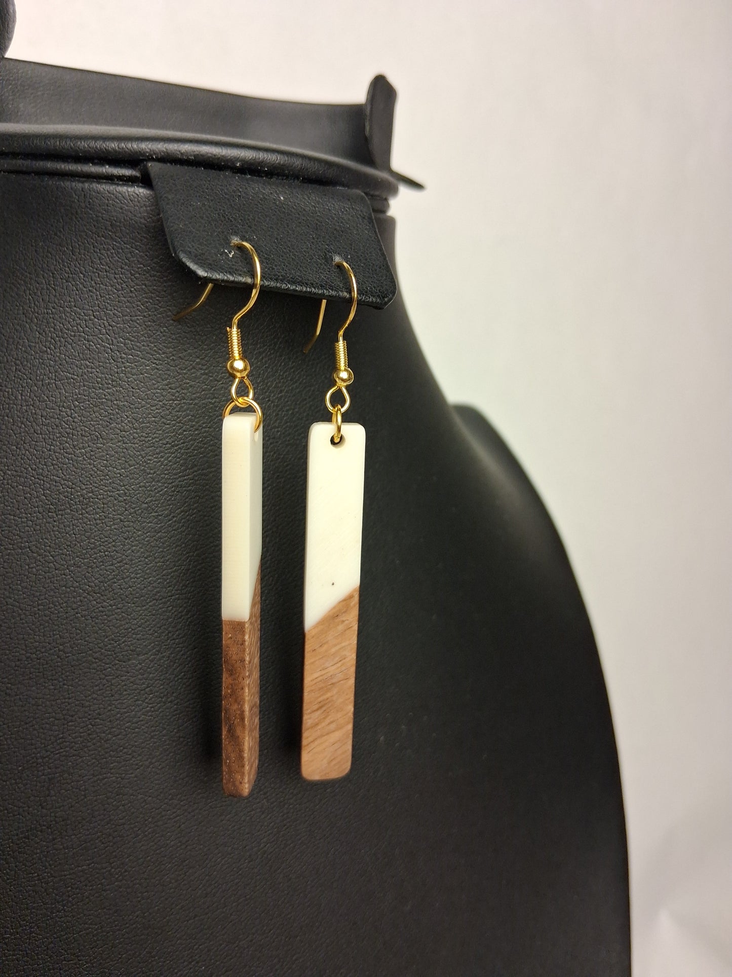 Boho White Resin and Wood Earrings