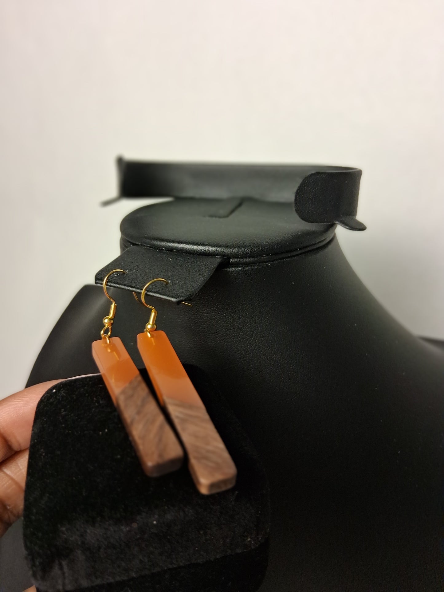 Boho Orange Resin and Wood Earrings