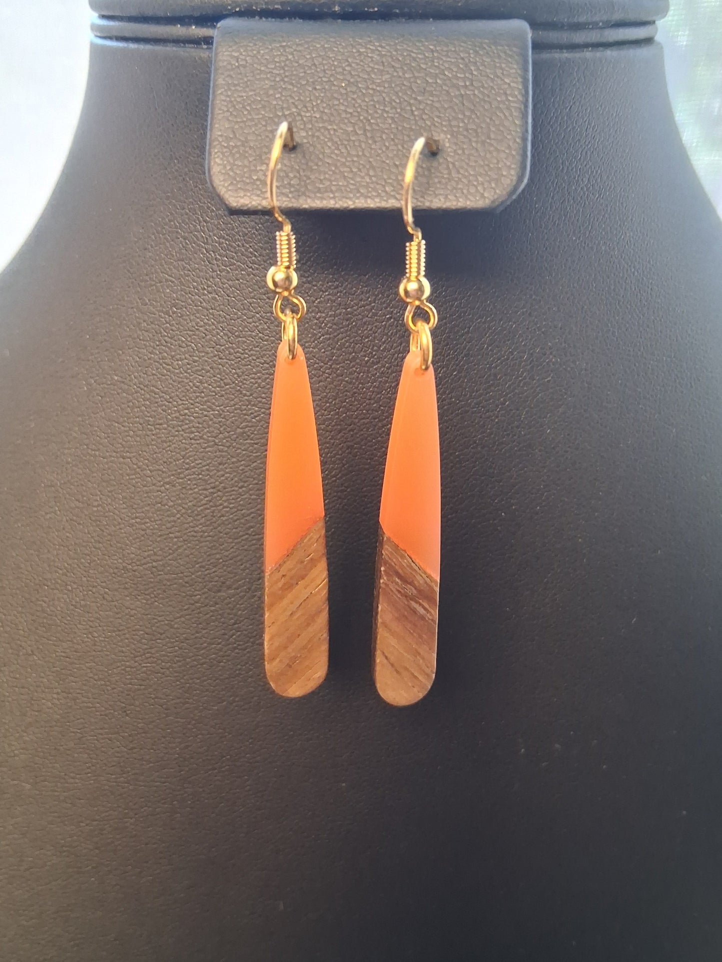 Autumn Ember Drop Earrings – Resin & Wood with 18K Gold Plated Findings