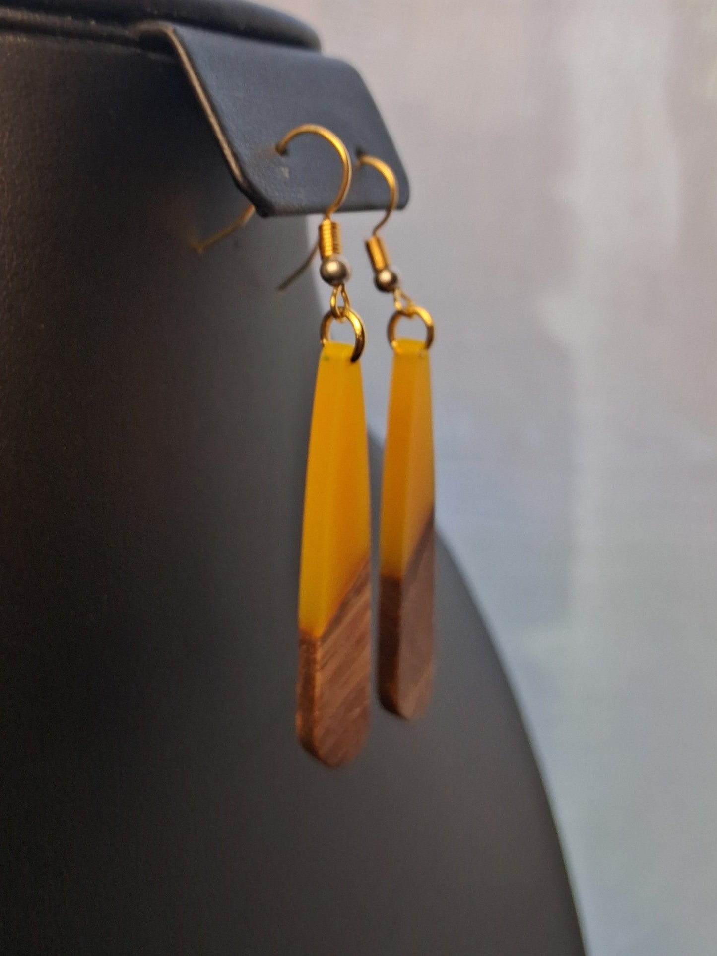 Yellow Boho wood and resin earrings