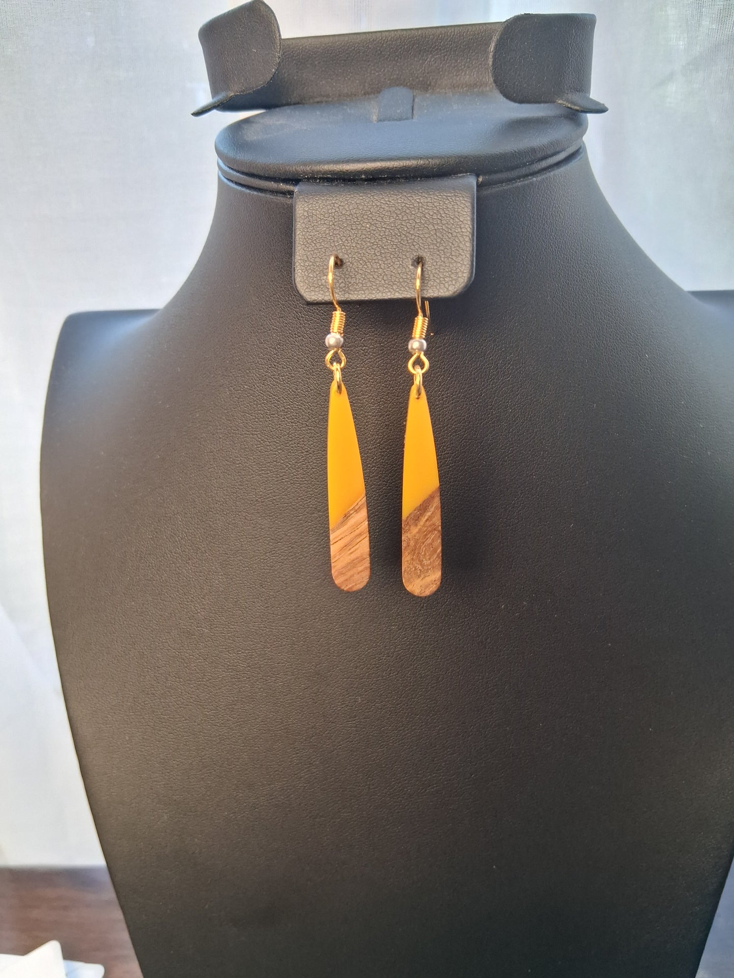 Yellow Boho wood and resin earrings