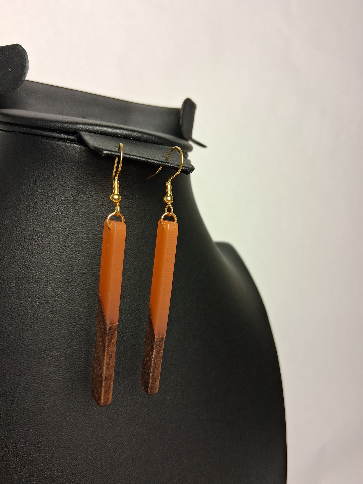 Boho Orange Resin and Wood Earrings