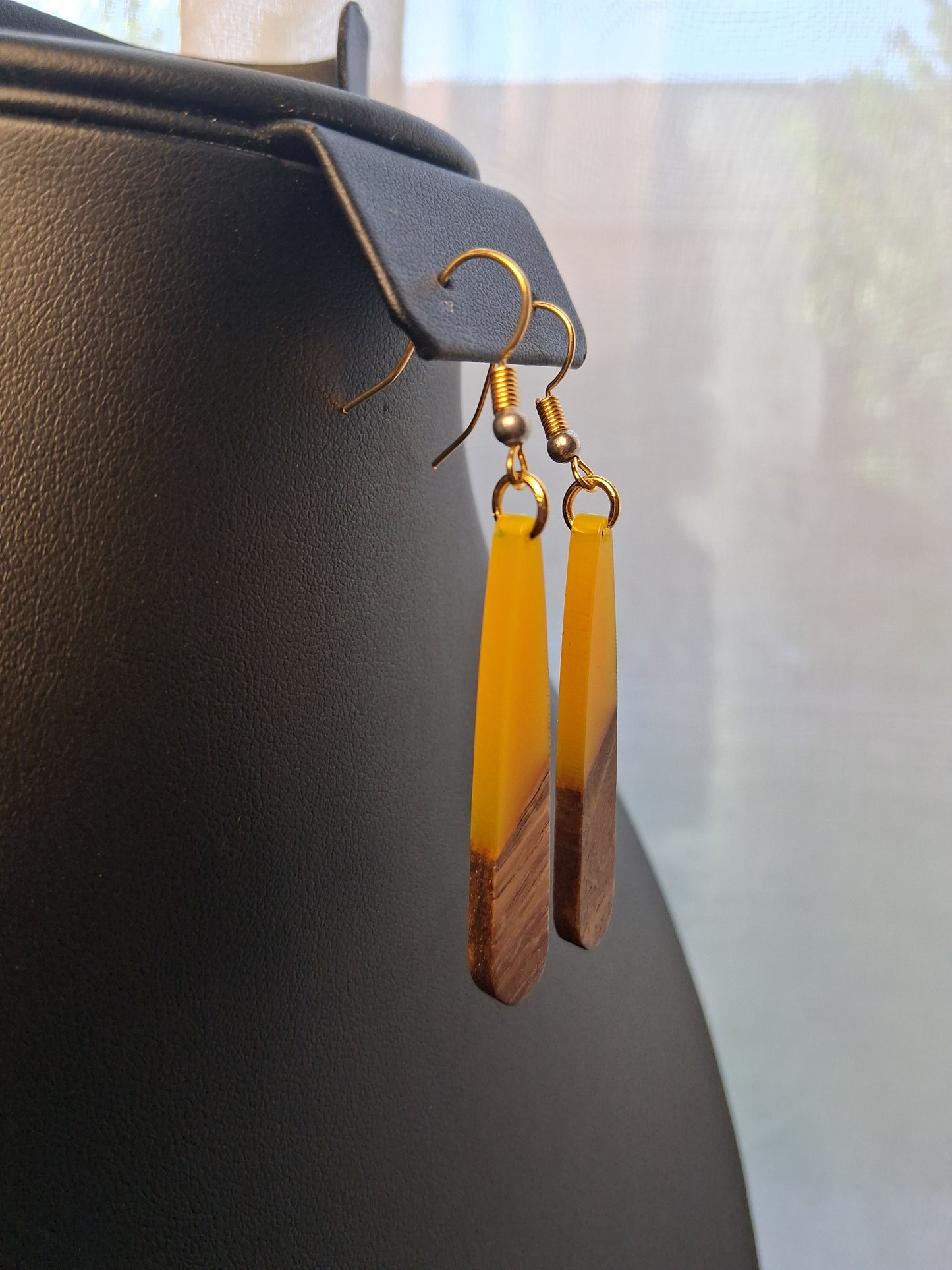 Yellow Boho wood and resin earrings
