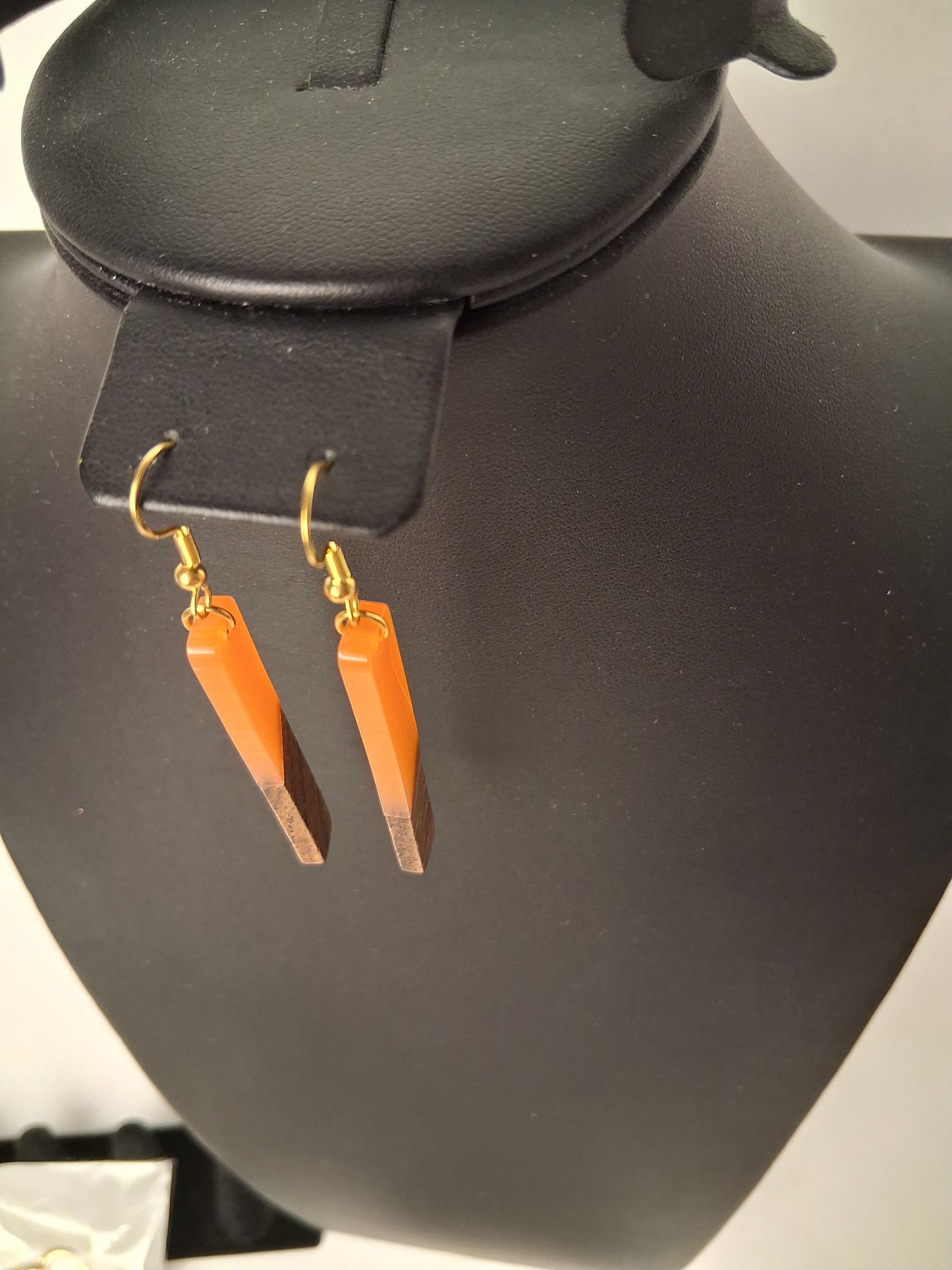 Boho Orange Resin and Wood Earrings