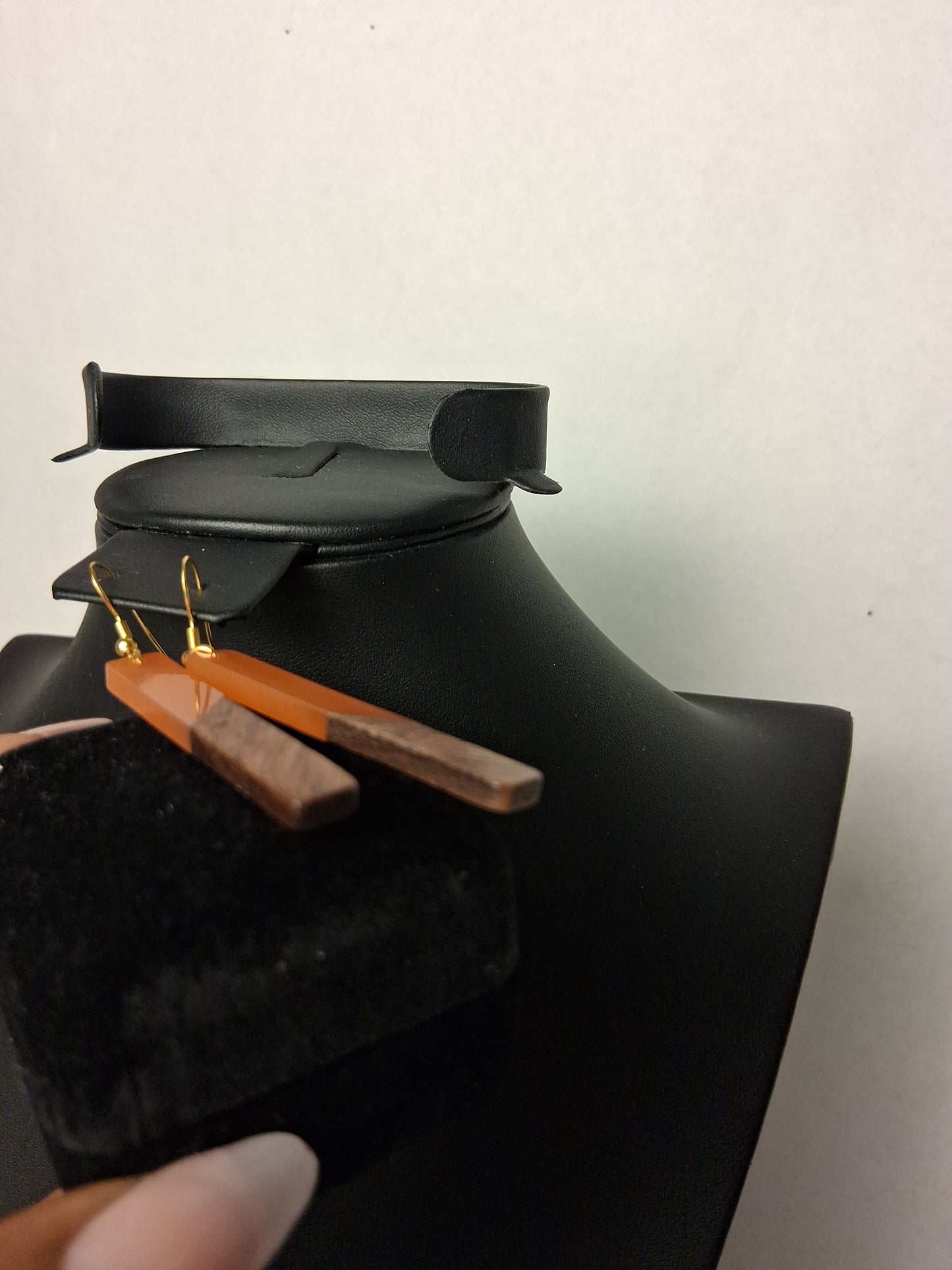 Boho Orange Resin and Wood Earrings