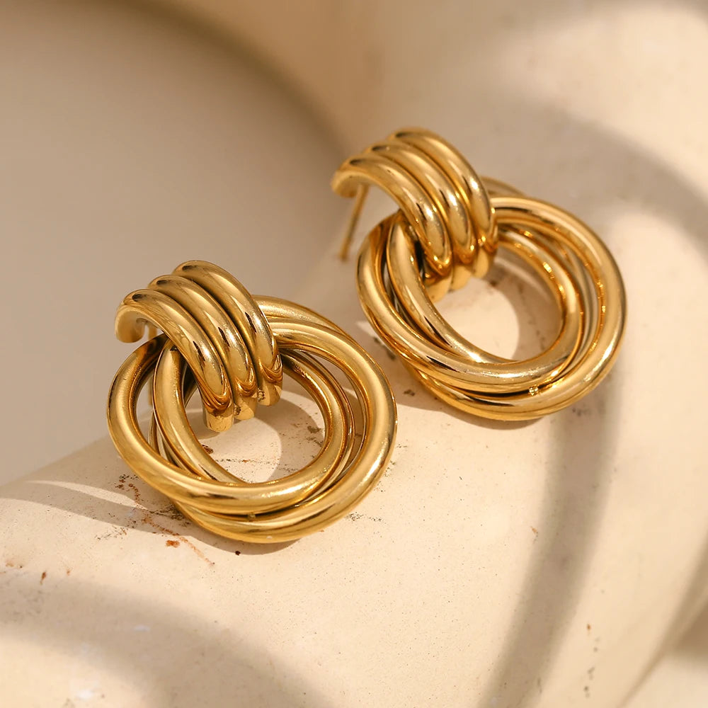 Divine Trinity Earrings - Gold Interlocking Circle Earrings