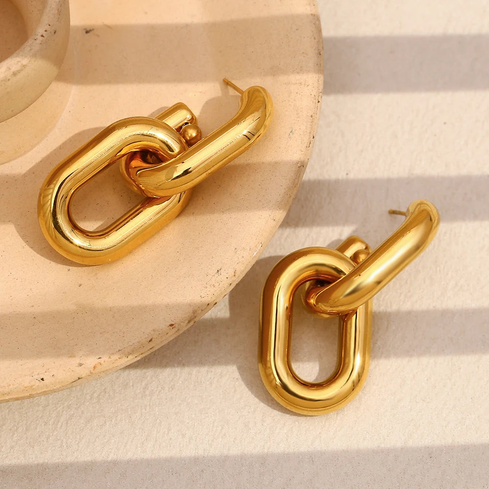 Linked in Purpose Earrings - Gold Chain Statement Hoops
