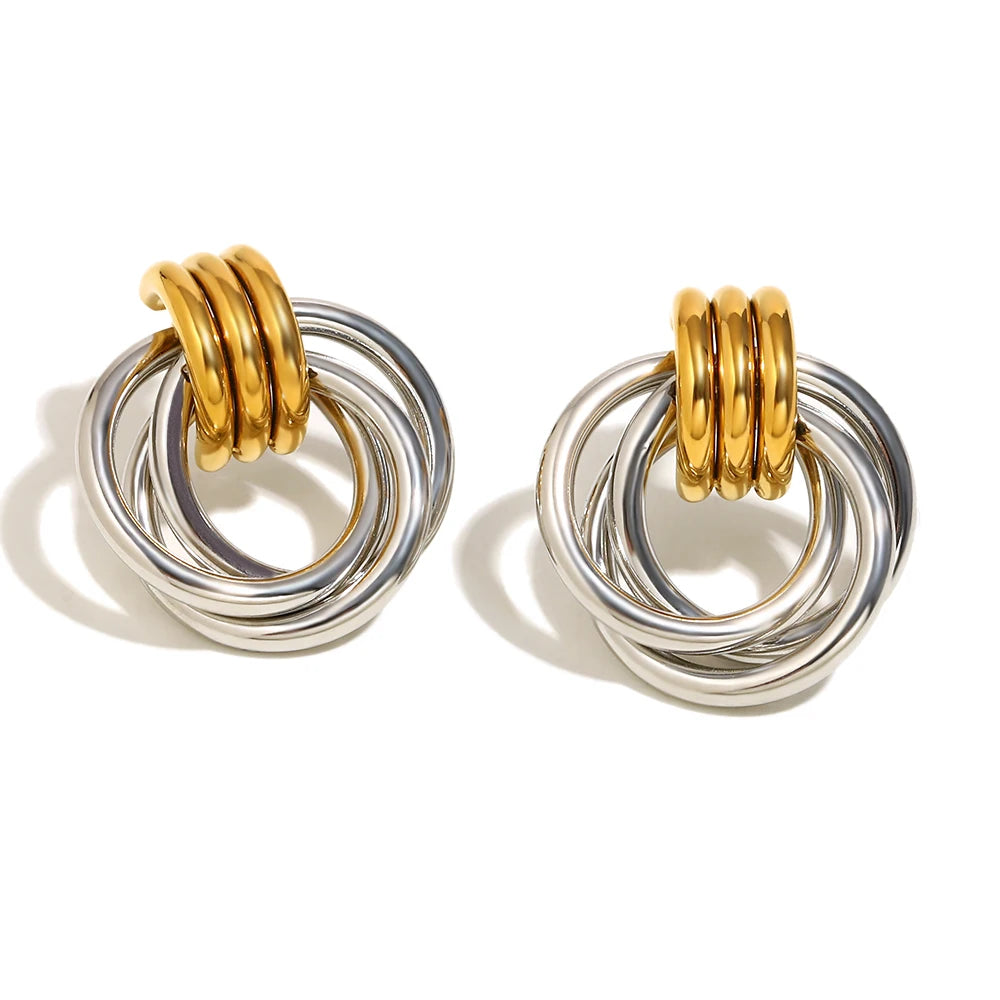 Divine Trinity Earrings - Gold Interlocking Circle Earrings