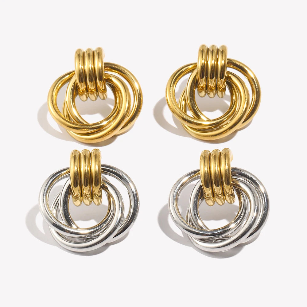 Divine Trinity Earrings - Gold Interlocking Circle Earrings