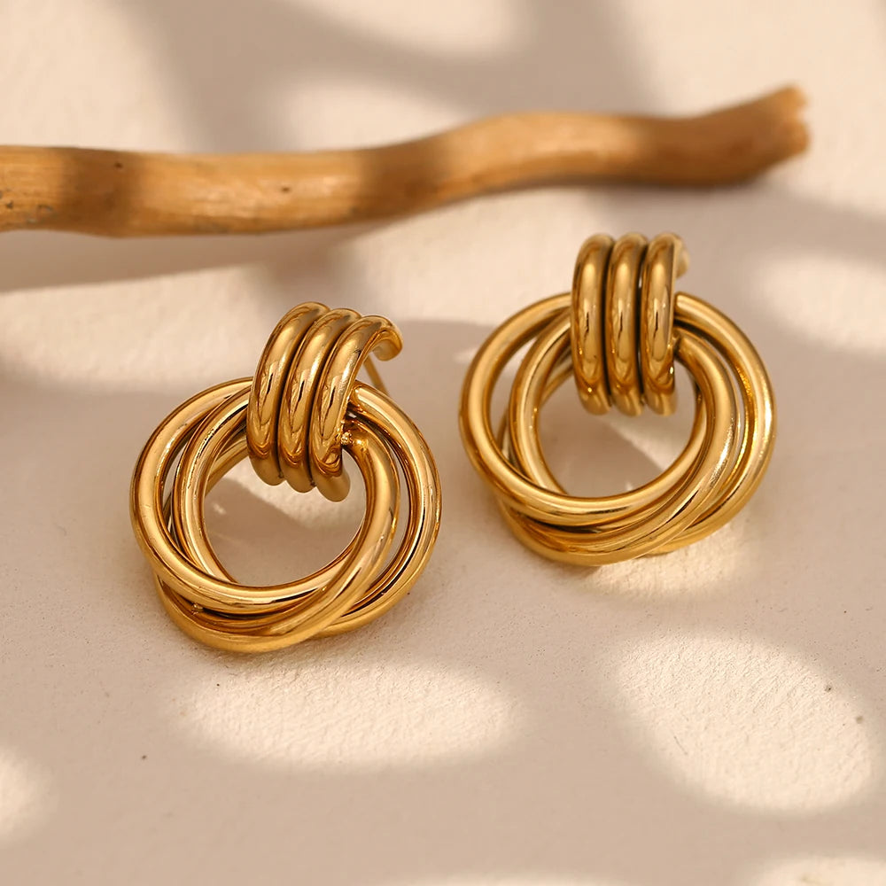 Divine Trinity Earrings - Gold Interlocking Circle Earrings