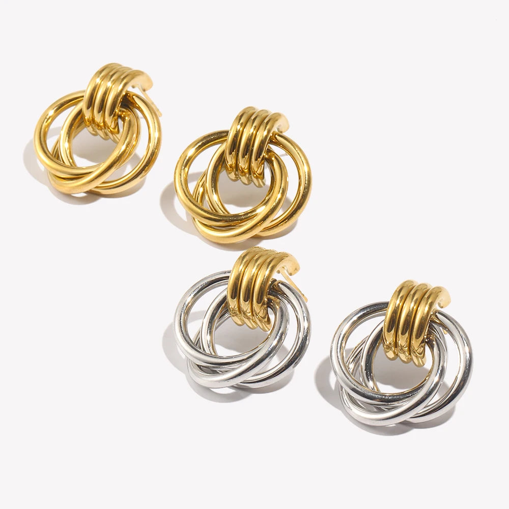 Divine Trinity Earrings - Gold Interlocking Circle Earrings