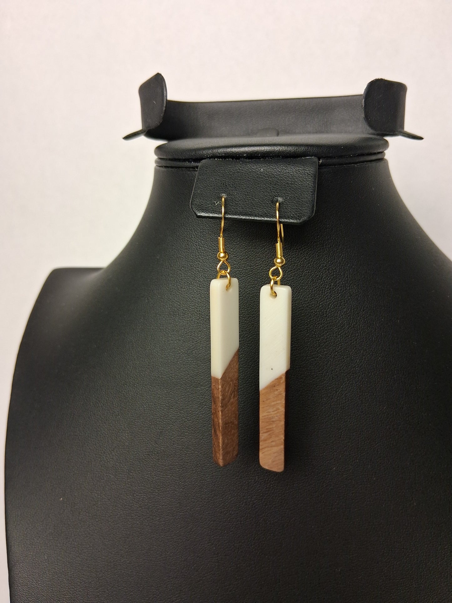 Boho White Resin and Wood Earrings