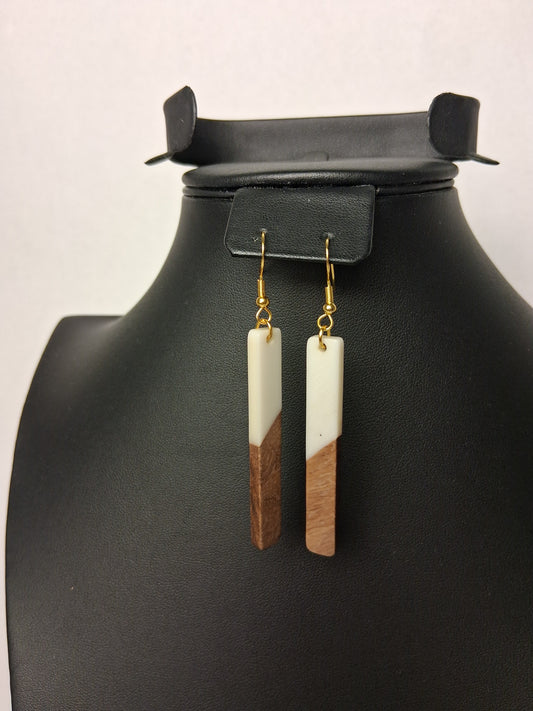 Boho White Resin and Wood Earrings