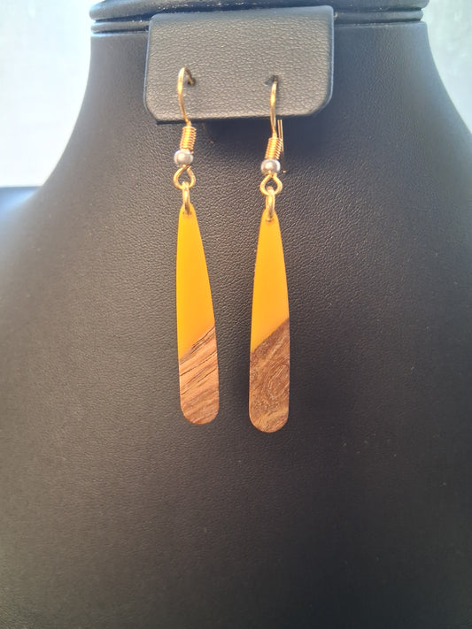 Yellow Boho wood and resin earrings