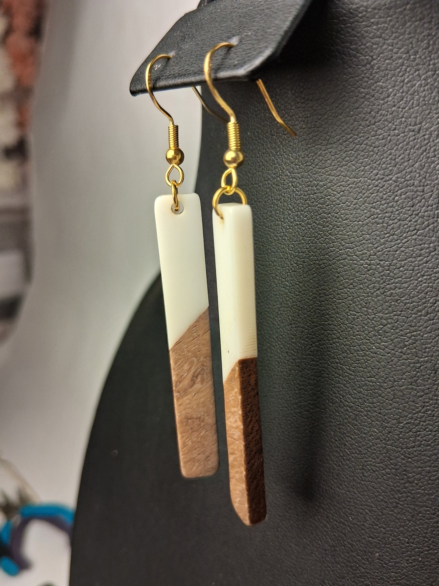 Boho White Resin and Wood Earrings