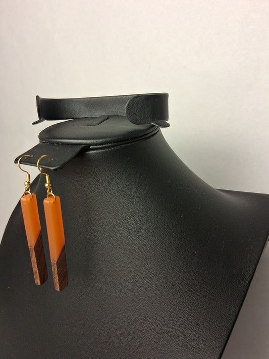 Boho Orange Resin and Wood Earrings
