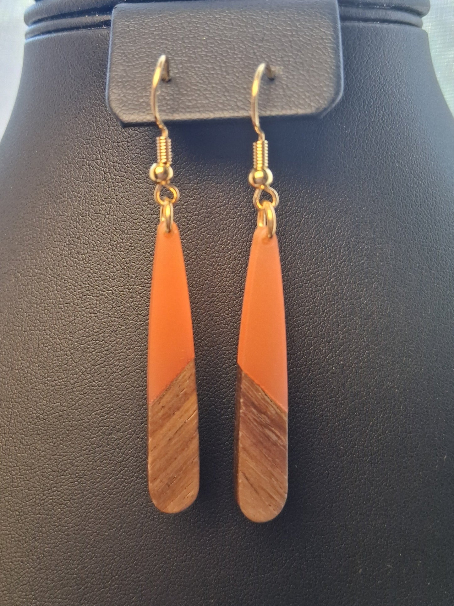 Autumn Ember Drop Earrings – Resin & Wood with 18K Gold Plated Findings