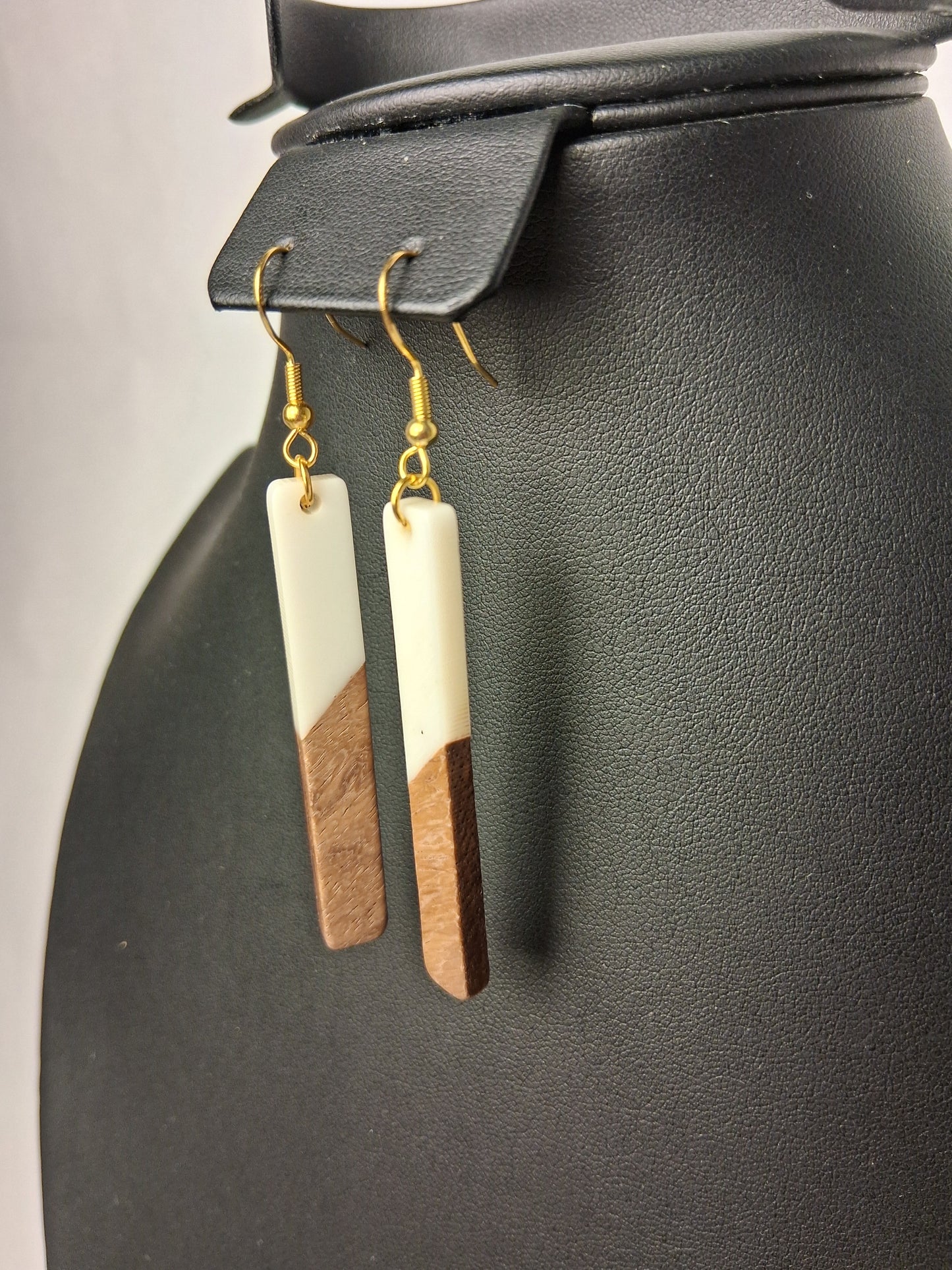 Boho White Resin and Wood Earrings