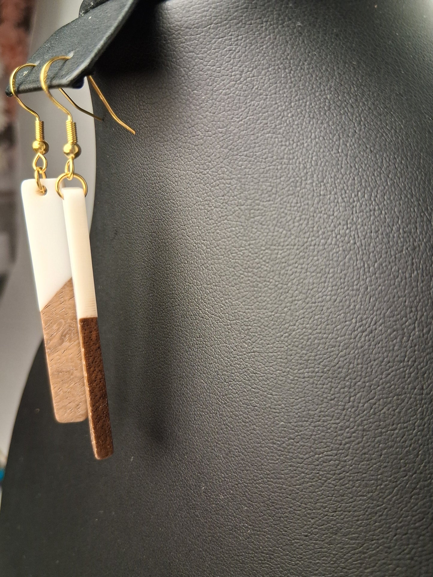 Boho White Resin and Wood Earrings