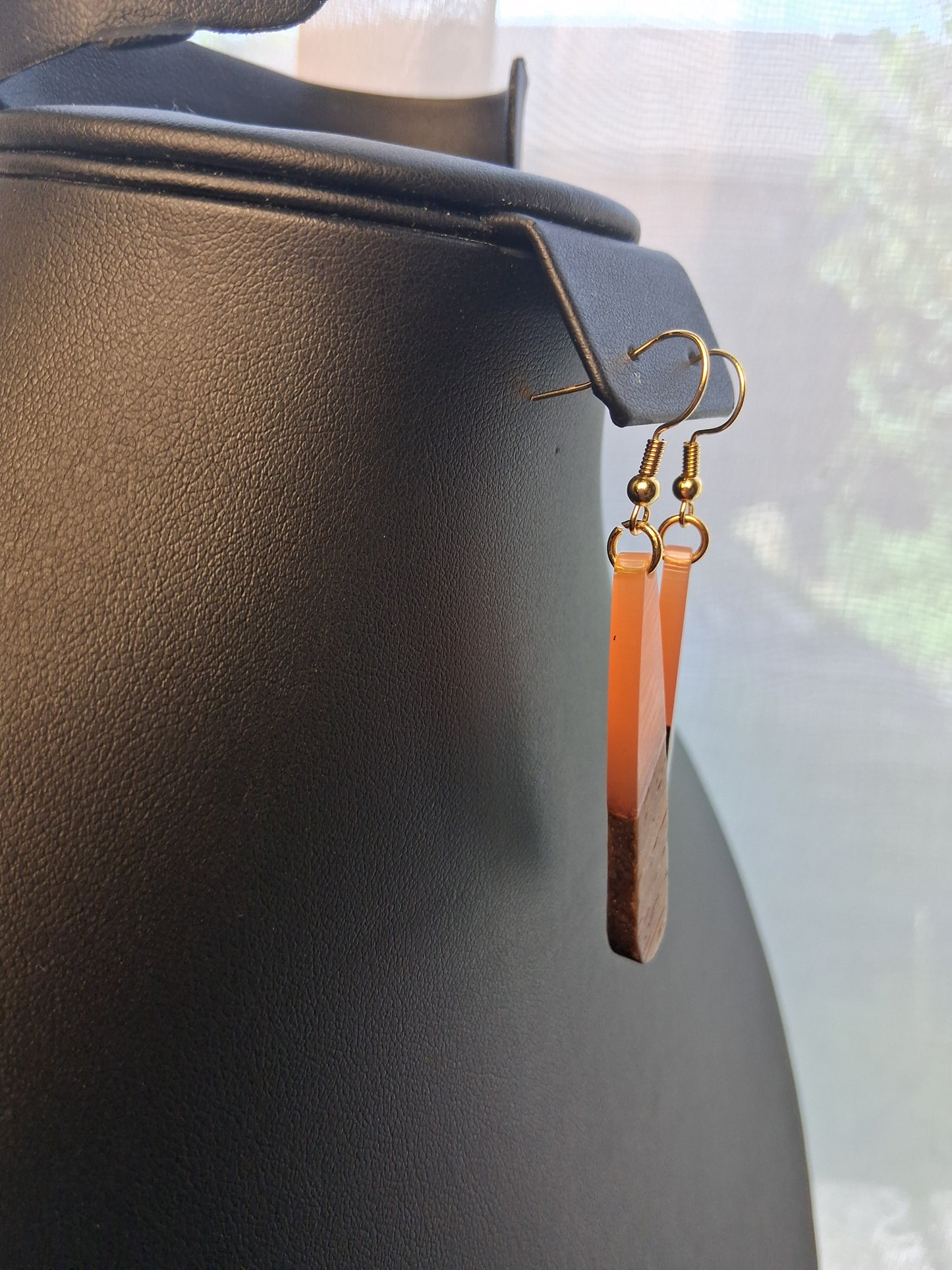 Autumn Ember Drop Earrings – Resin & Wood with 18K Gold Plated Findings
