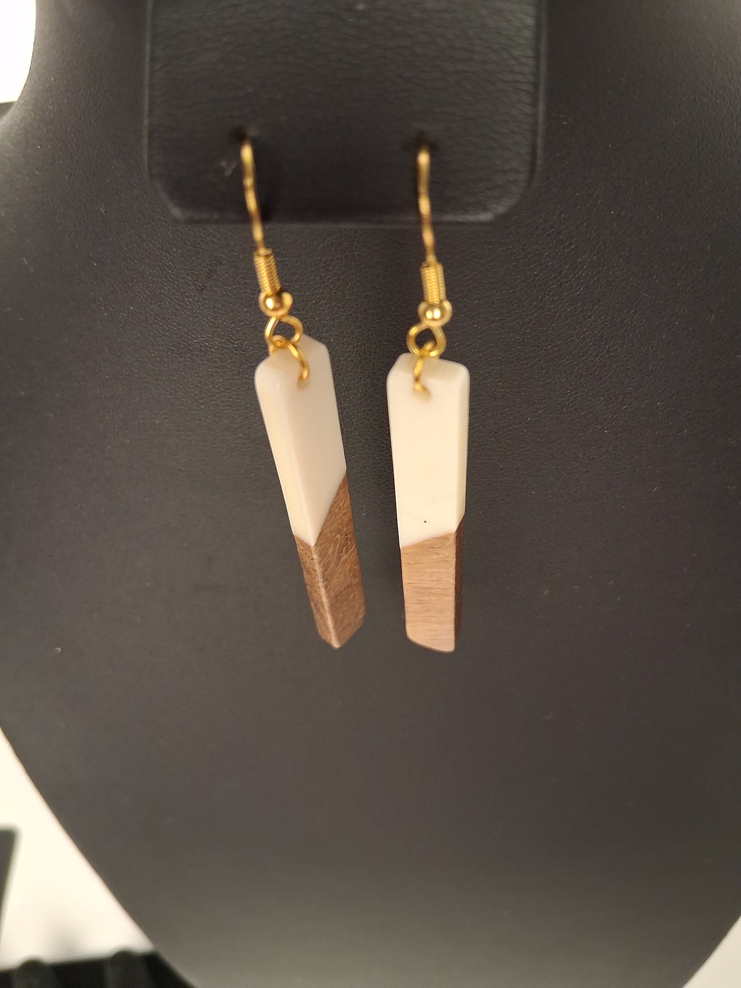 Boho White Resin and Wood Earrings
